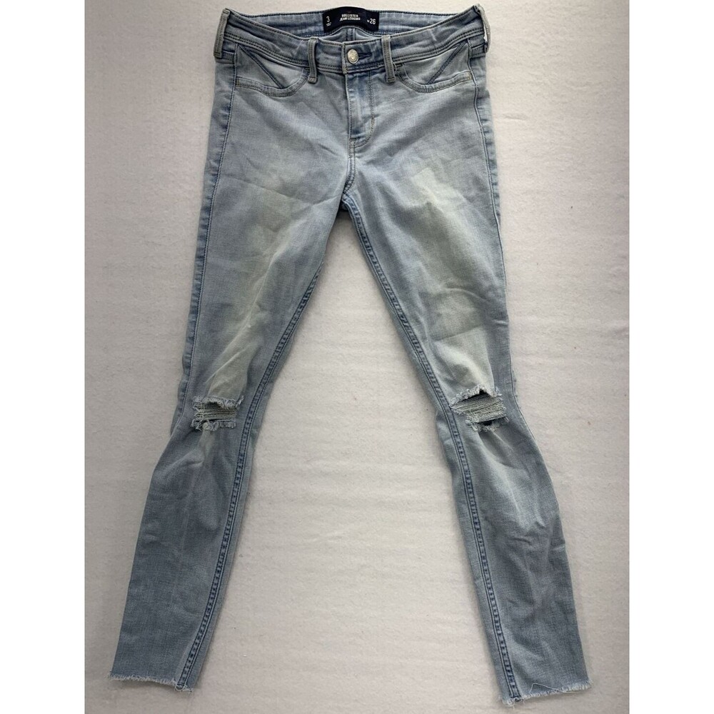 Hollister Womens Jean Legging Size 3/26 Light Wash Factory Destroyed Low Rise